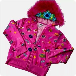 NEW Dreamworks Pink Trolls Girls Cosplay Graphic Furry Hoodie Sweatshirt Size XL